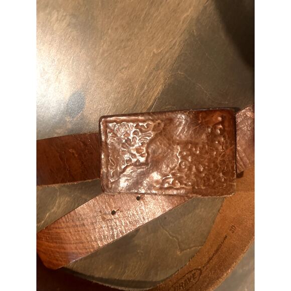 Vintage BRAVE Leather Belt – Distressed Embossed Buckle Western Boho Low-Slung main image 6